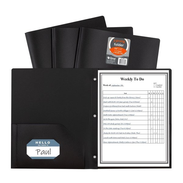TwoPocket Heavyweight Poly Portfolio Folder with Prongs, Black Set of 25 Folders, 25PK, C-Line Products, Mfr#: 33961-BX